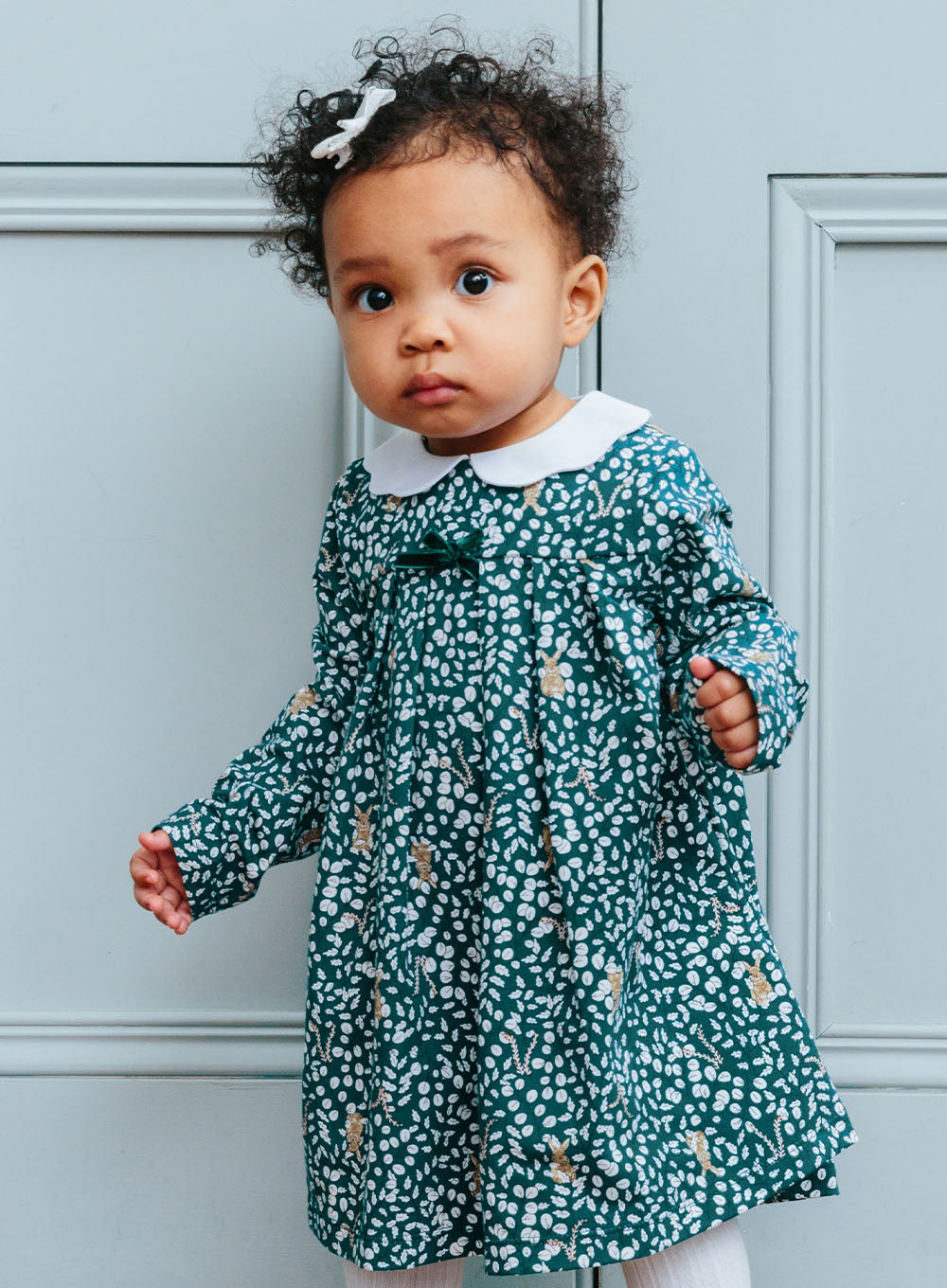 Confiture Dress Little Woodland Bunny Jersey Dress in Forest Green