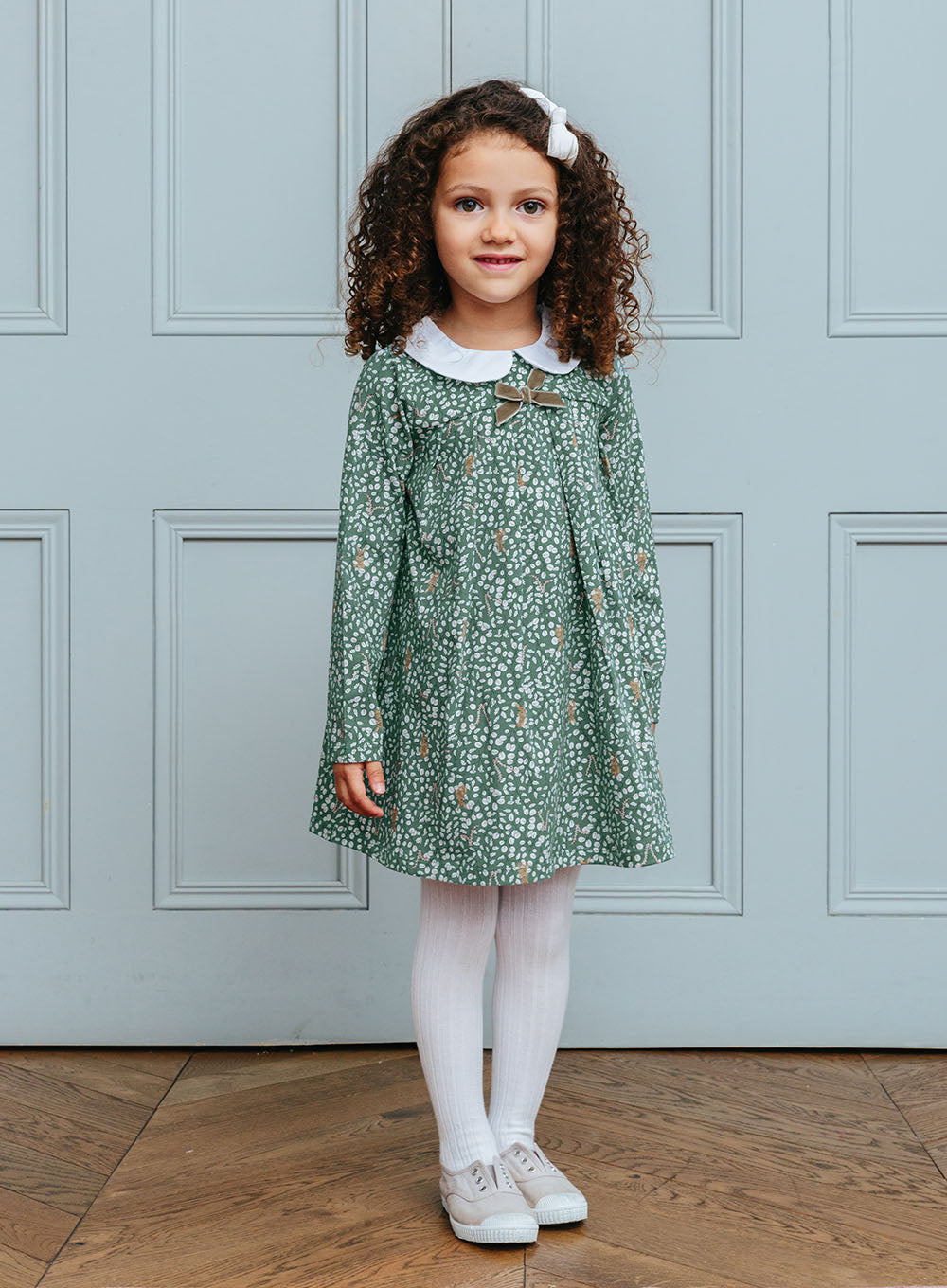 Girls Louise Jersey Dress Soft Green Woodland Bunny | Trotters