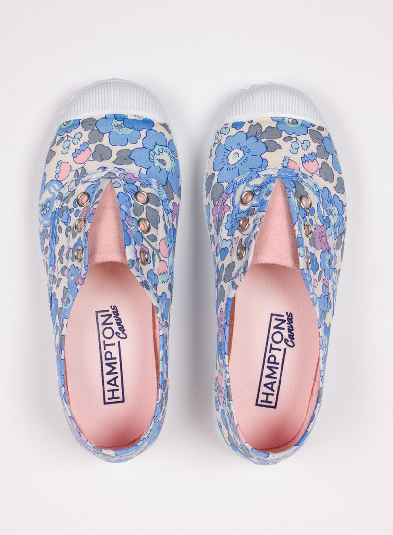 Hampton Canvas Plum Print Plimsolls in Blue Betsy