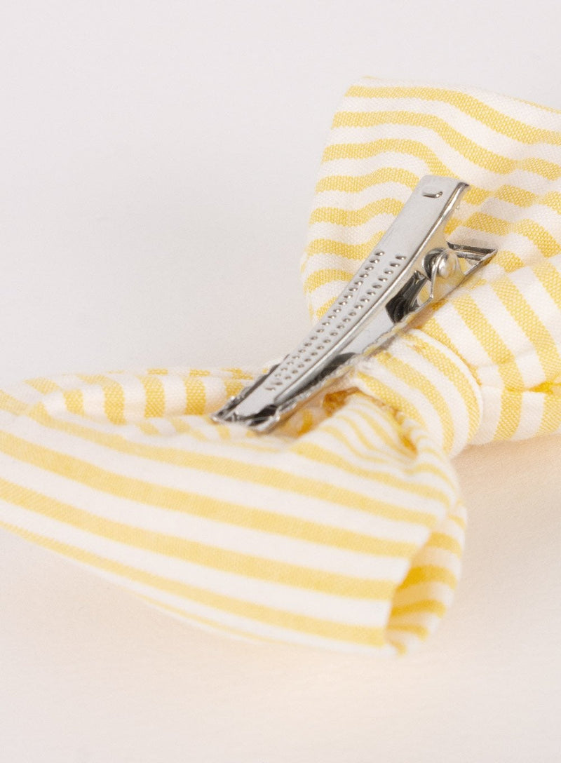 Lily Rose Clip Bow Hair Clip in Yellow Seersucker - Trotters Childrenswear