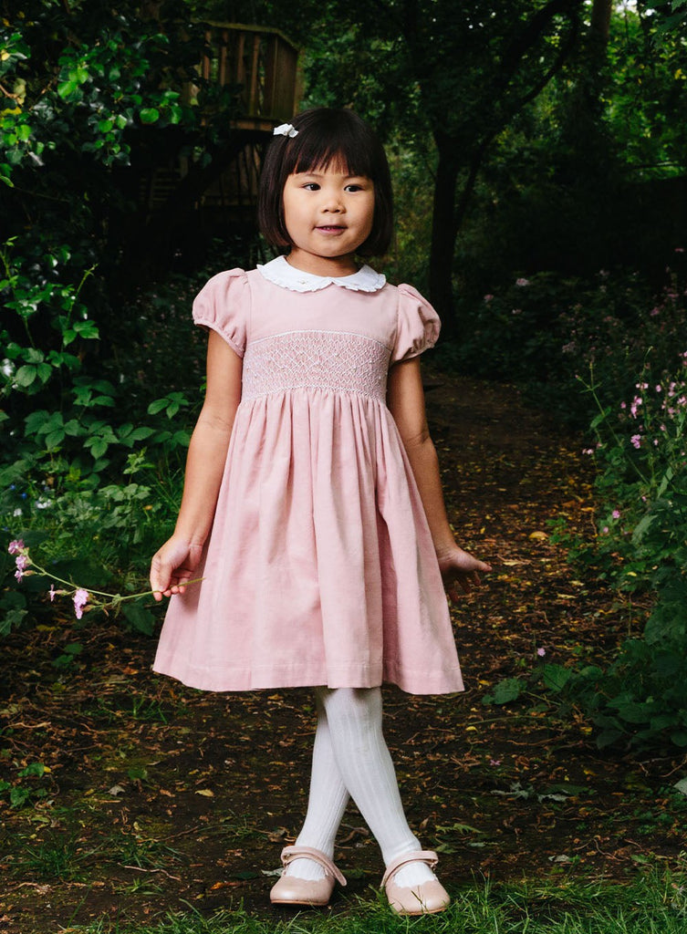 Girls Lily Rose Orla Smocked Dress in Pale Pink Cord | Trotters ...