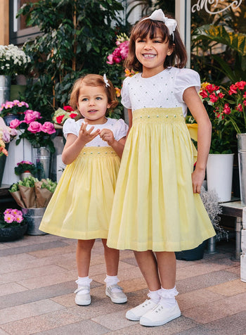 Lily Rose Dress Rose Hand Smocked Dress in Lemon