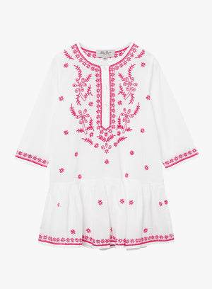 Lily Rose Kaftan Embroidered Kaftan in White/Fuchsia