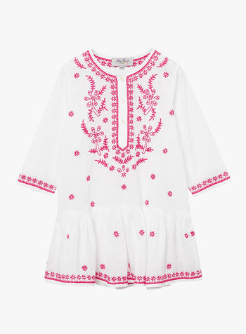 Embroidered Kaftan in White/Fuchsia