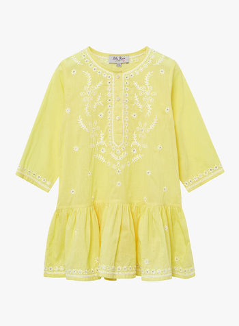 Embroidered Kaftan in Yellow/White