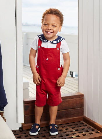 Petit Breton Bib Shorts Little Philippe Bib Shorts in Red - Trotters Childrenswear