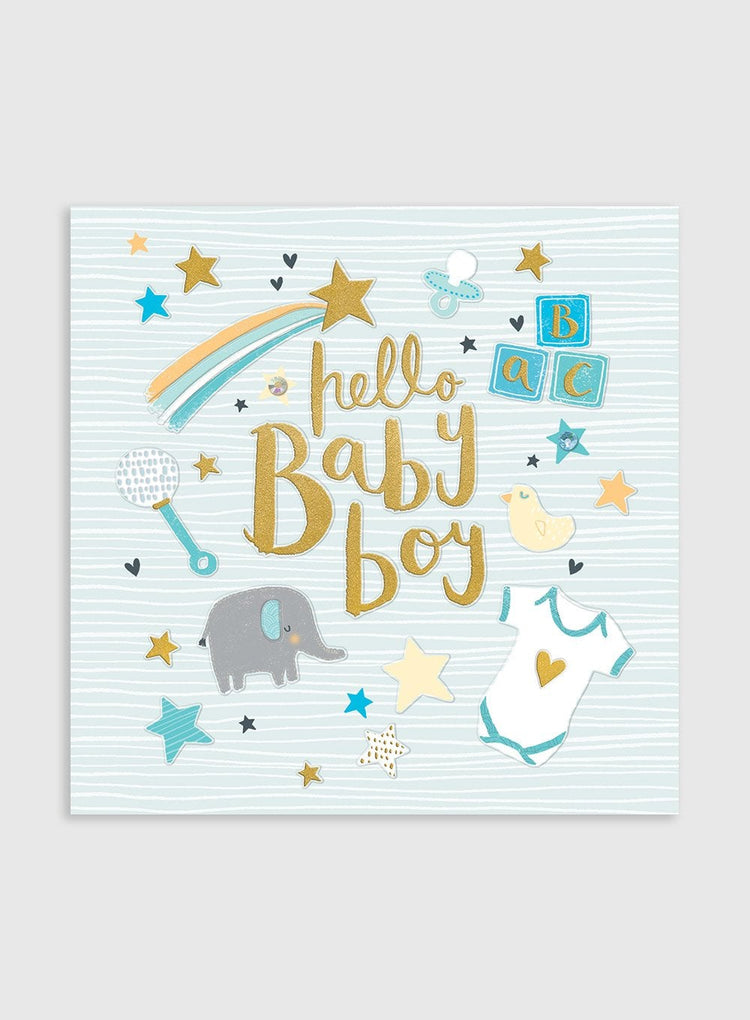Rachel Ellen Toy Hello Baby Boy Card - Trotters Childrenswear
