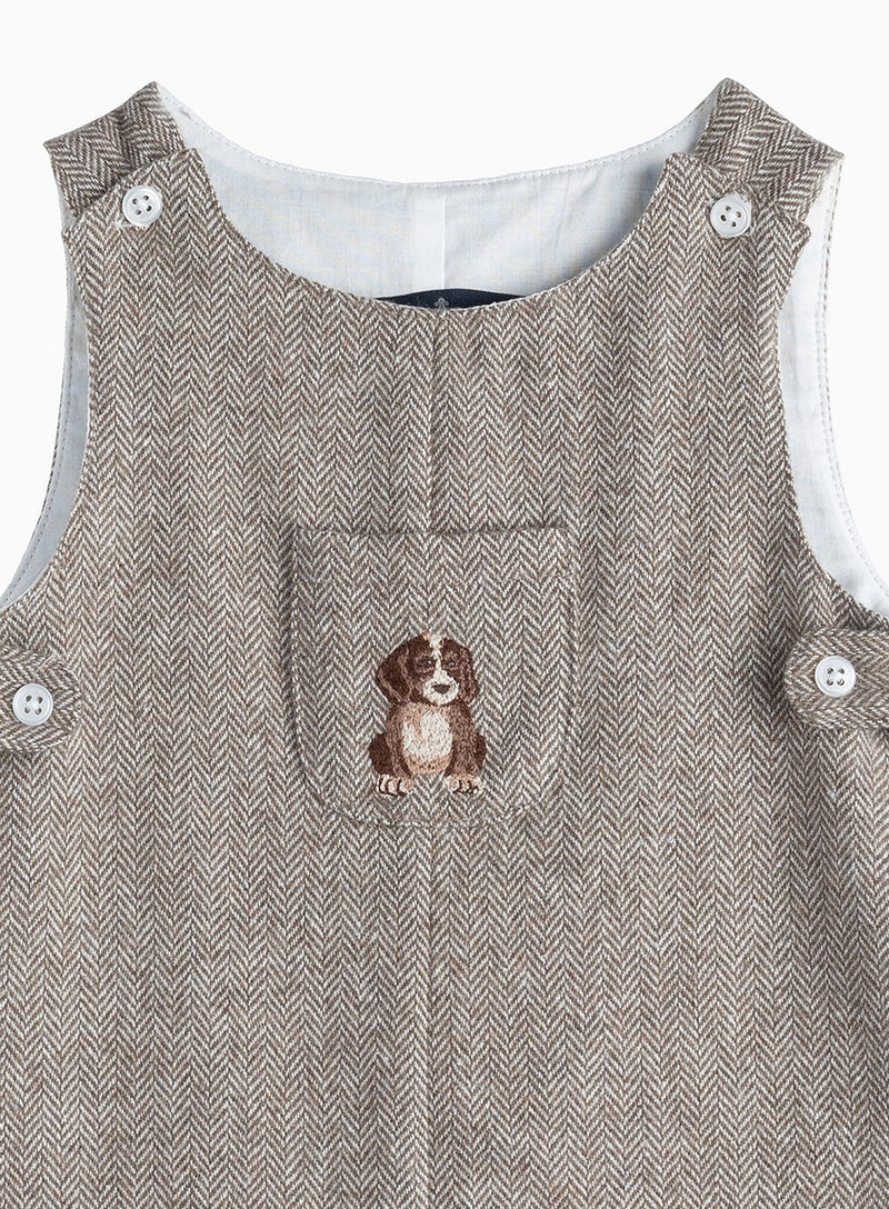 Thomas Brown Bib Shorts Little Archie Romper in Brown Herringbone