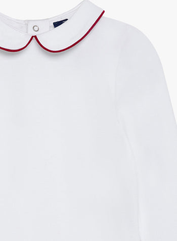 Baby Long-Sleeved Milo Bodysuit in White/Red