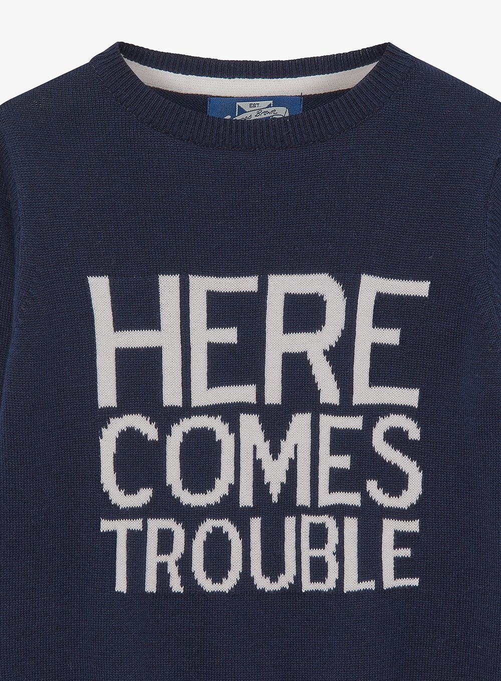 Thomas Brown Jumper Here Comes Trouble Jumper in Navy