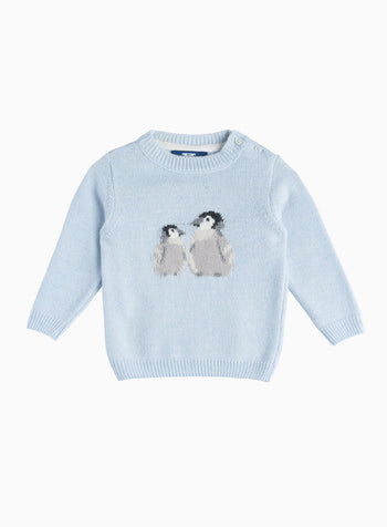 Thomas Brown Jumper Little Pip Penguin Jumper in Pale Blue