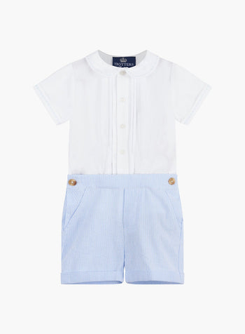 The Little Rupert Set in Pale Blue/White