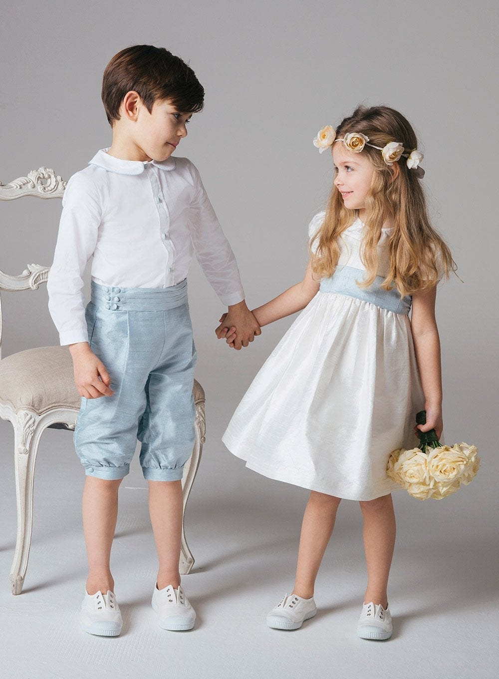 Trotters Heritage Dress Victoria Dress in Ivory/Blue