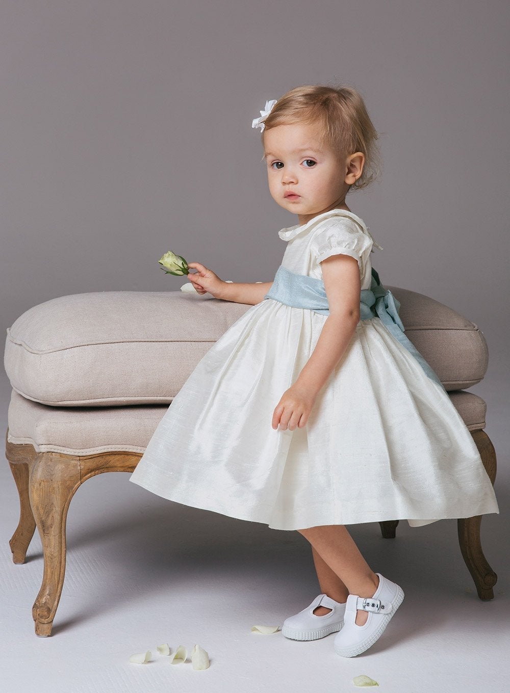 Trotters Heritage Dress Victoria Dress in Ivory/Blue