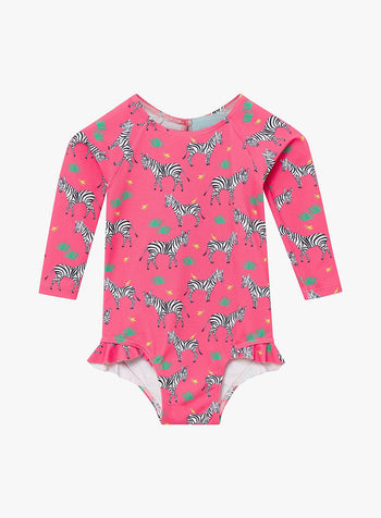 Trotters Swim Swimsuit Little Long-Sleeved Swimsuit in Pink Zebra