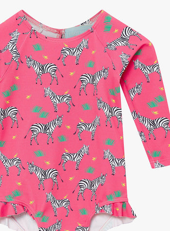 Trotters Swim Swimsuit Little Long-Sleeved Swimsuit in Pink Zebra