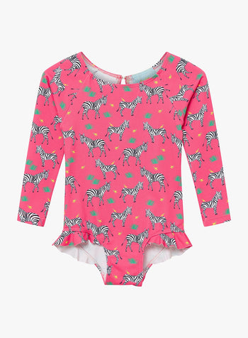 Trotters Swim Swimsuit Long-Sleeved Swimsuit in Pink Zebra