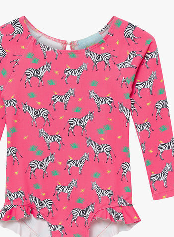 Trotters Swim Swimsuit Long-Sleeved Swimsuit in Pink Zebra