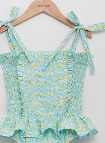 Trotters Swim Swimsuit Ruched Swimsuit in Blue Daisy