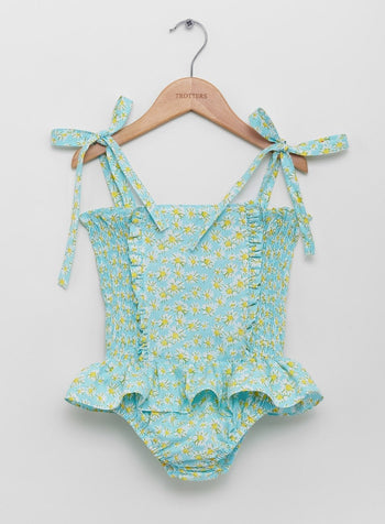 Trotters Swim Swimsuit Ruched Swimsuit in Blue Daisy